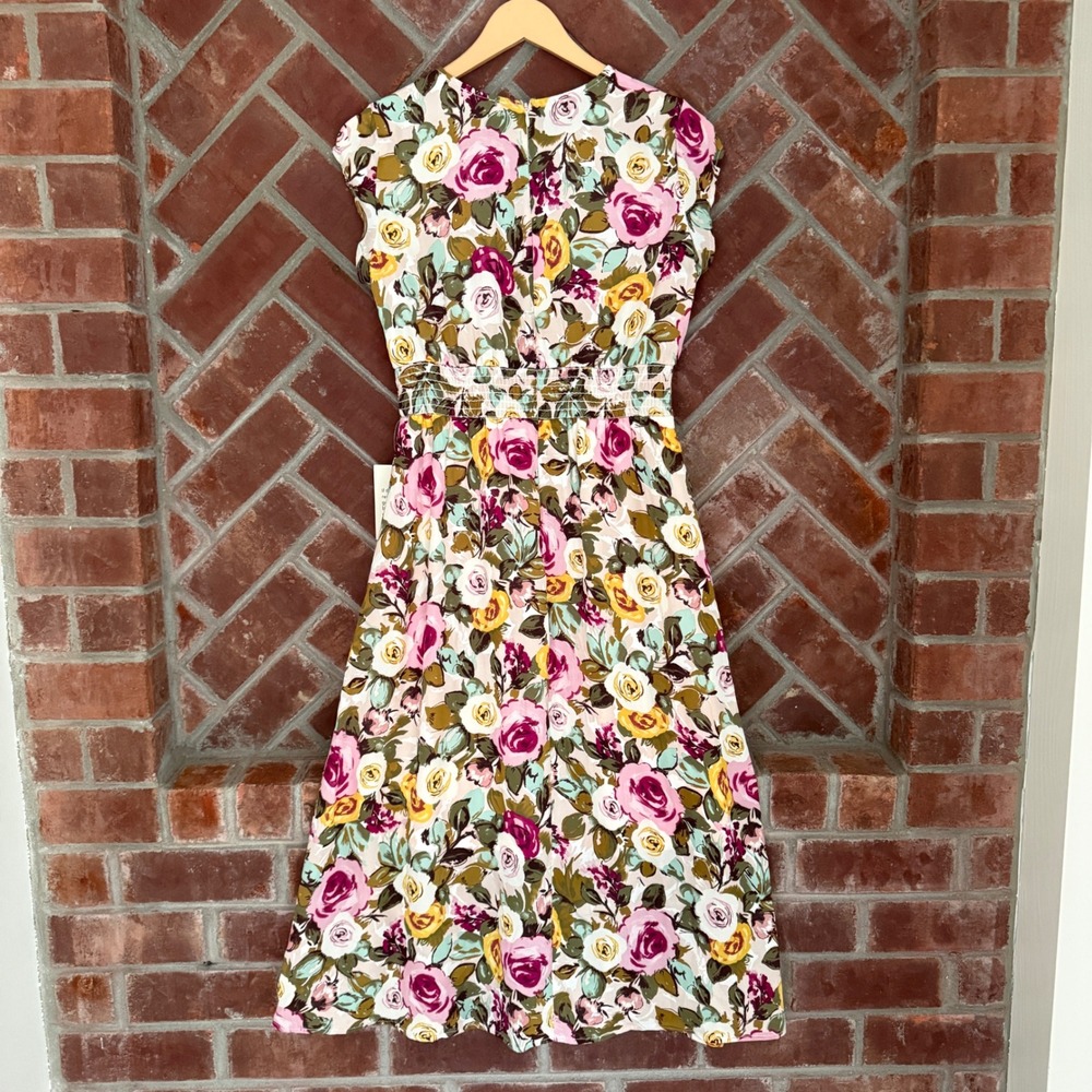 NWT Böhme Bethany Midi Dress Women M Pink Floral Wedding Homecoming Smocked Back - Picture 3 of 11